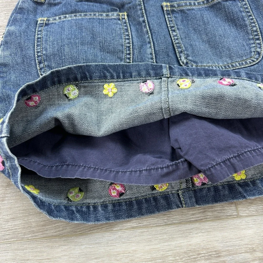 Gymboree Pretty Lady 2009 Denim Skirt‎ Skort Size 8 Embroidered Ladybugs Flowers